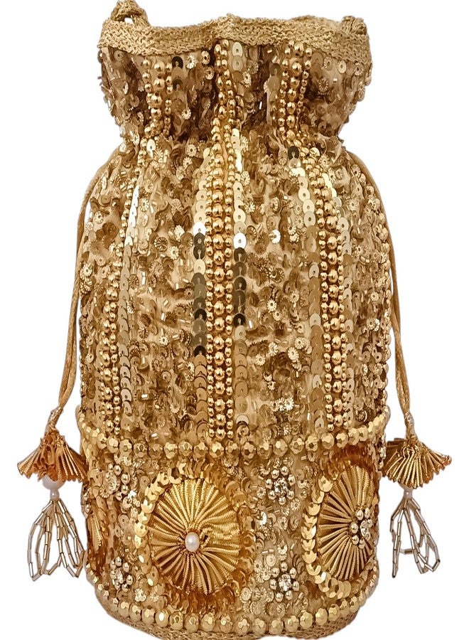 DUCHESS Sequin Potli Bag for Women | Bridal Wedding Potli Purse | Designer Handcrafted Ethnic Batua | Stylish Festive Potli Bag with Bead & Embroidery Work for Parties & Return Gifts (Golden) - Image 1